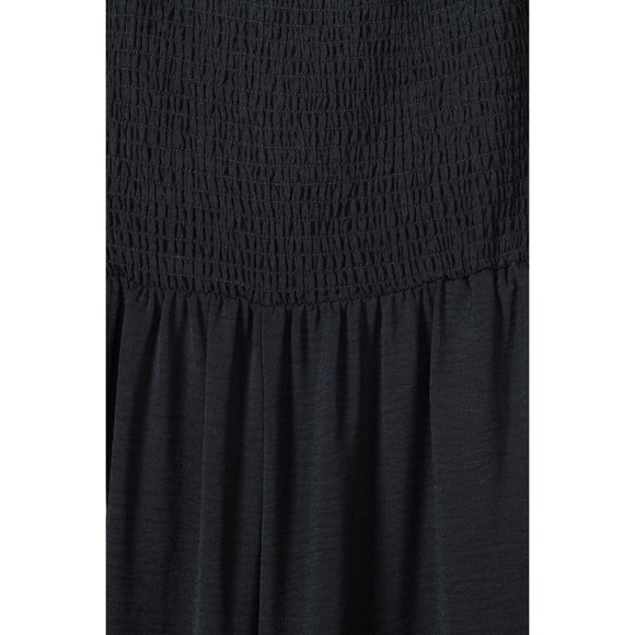 Black Smocked Sleeveless Wide Leg Jumpsuit with Pockets - Picture 10 of 16
